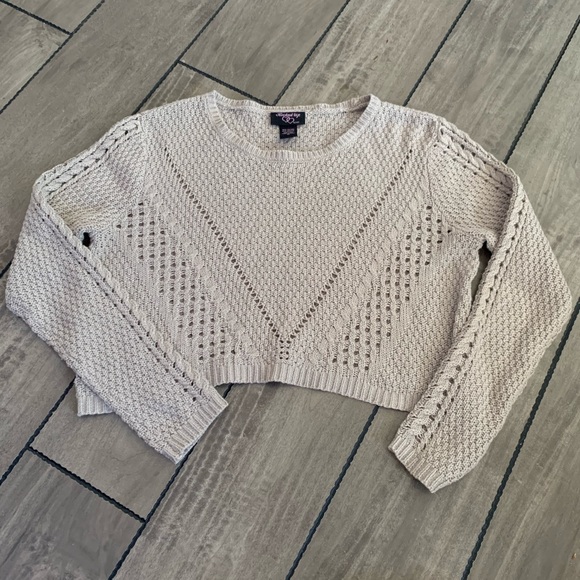 Hooked Up Women’s Cropped Knit Sweater Tan/Beige - Picture 1 of 4
